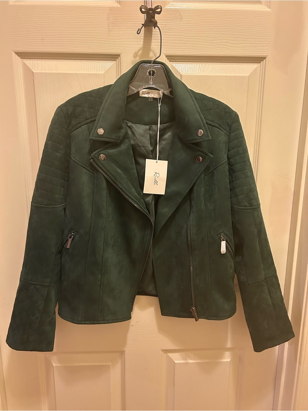 Elle Dark Green Suede Moto Jacket
